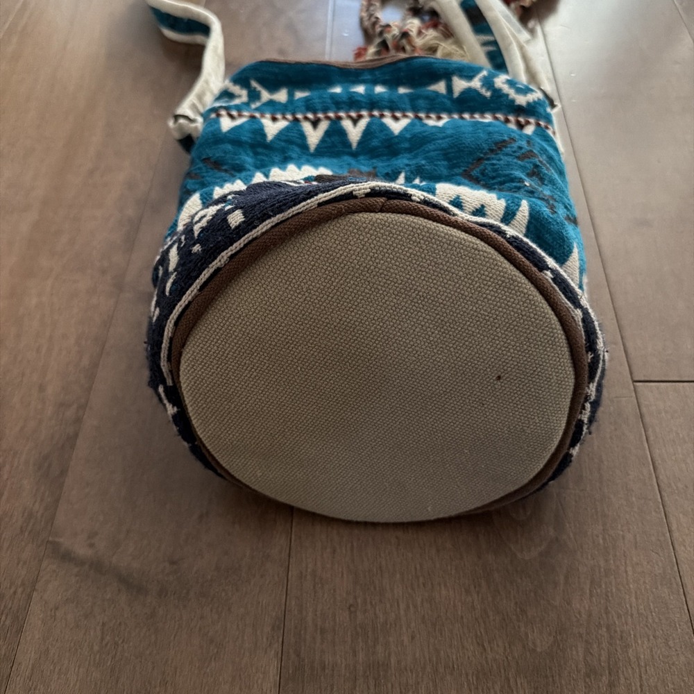 Ruggine Handwoven Coin Pendant Tassel Boho Tribal Print Bucket Bag Blue - Picture 4 of 5